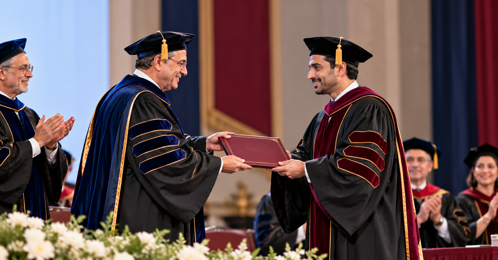 Honorary doctorate recipient receiving a Doctor Honoris Causa at a university ceremony