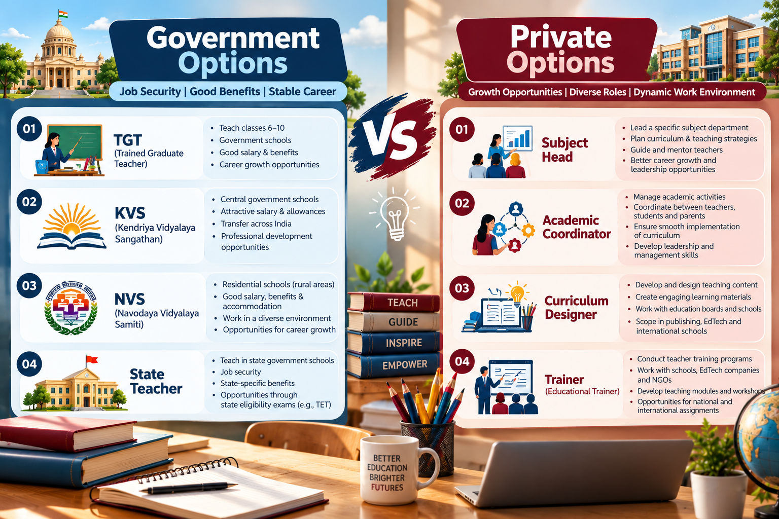 Government and private job options after a B.Ed