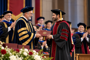 Academic procession at a university graduation ceremony