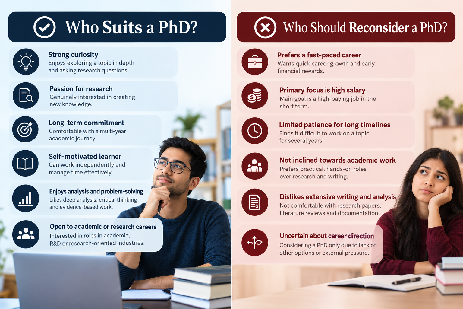  Comparison of who suits a PhD and who should reconsider